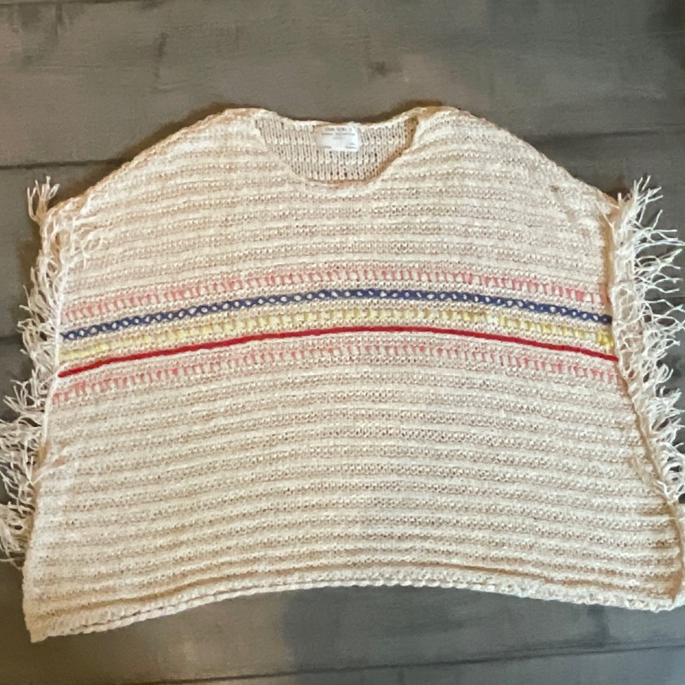 Zara Girls Cream Knit Poncho/Cover Up with Multi-Color Stripe Size 10